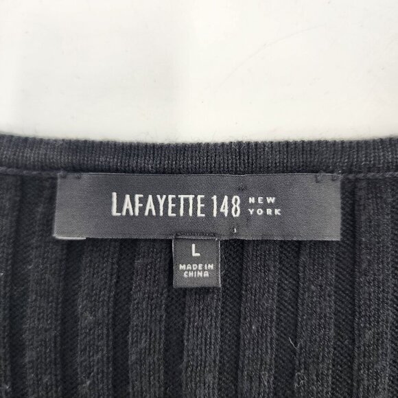 LAFAYETTE 148 NEW YORK Black Rib Knit V-Neck Sweater - Picture 3 of 4